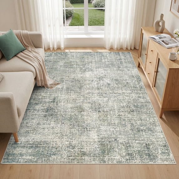 MICGEEK 6x9 Washable Area Rugs for Living Room, Modern Abstract Printed Rug, Vacuum-Friendly, Non Slip Indoor Rug for Bedroom Dining Room Home Decor Carpet,Green