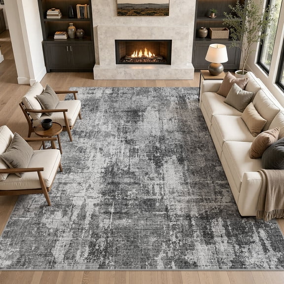 MICGEEK 8'x10' Abstract Area Rugs for Living Room, Stain Resistant Washable Rugs with Non-Slip Backing, Modern Carpet for Bedroom Dining Room Office Throw Rugs, Dark Gray