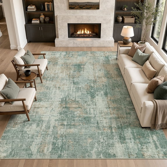 MICGEEK 8'x10' Abstract Area Rugs for Living Room, Stain Resistant Washable Rugs with Non-Slip Backing, Modern Carpet for Bedroom Dining Room Office Throw Rugs, Green