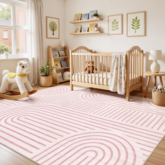 MICGEEK 8'x10'Washable Area Rugs for Living Room, Washable Non-slip Soft Indoor Modern Vintage Rug for Bedroom Dining Room Office Home Decor Carpet,Pink