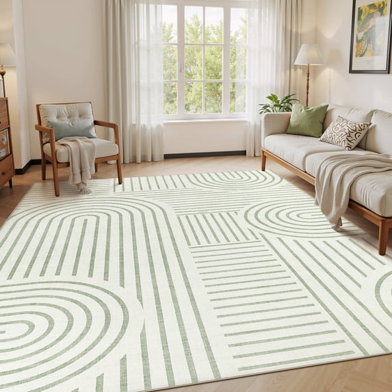MICGEEK 8'x10' Washable Area Rugs for Living Room, Washable Non-slip Soft Indoor Modern Vintage Rug for Bedroom Dining Room Office Home Decor Carpet,Sage Green