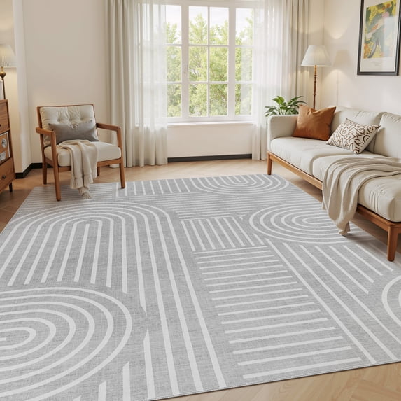 MICGEEK 8'x10' Washable Large Area Rugs for Living Room, Washable Non-slip Soft Indoor Modern Boho Rug for Bedroom Dining Room Office Home Decor Carpet,Gray