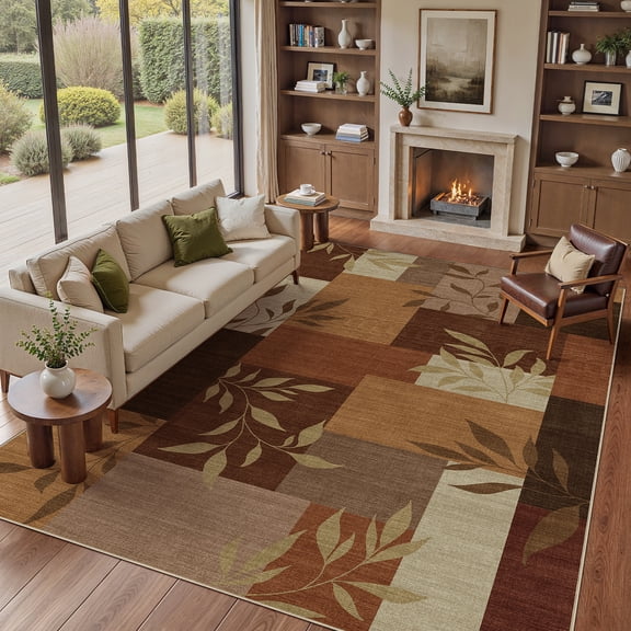 MICGEEK 8X10 Washable Area Rugs for Living Room, Modern Geometric Printed Rug, Vacuum-Friendly, Non Slip Indoor Rug for Bedroom Dining Room Home Decor Carpet, Dark Brown