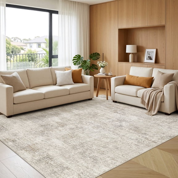 MICGEEK 8x10 Washable Area Rugs for Living Room, Modern Abstract Printed Rug, Vacuum-Friendly, Non Slip Indoor Rug for Bedroom Dining Room Home Decor Carpet,Beige