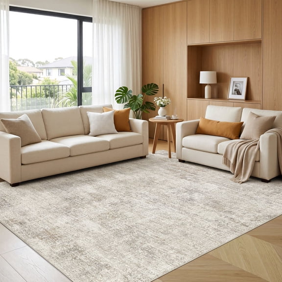 MICGEEK 8x10 Washable Area Rugs for Living Room, Modern Abstract Printed Rug, Vacuum-Friendly, Non Slip Indoor Rug for Bedroom Dining Room Home Decor Carpet,Beige