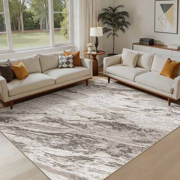 MICGEEK 8x10 Washable Area Rugs for Living Room, Modern Abstract Printed Rug, Vacuum-Friendly, Non Slip Indoor Rug for Bedroom Dining Room Home Decor Carpet, Brown