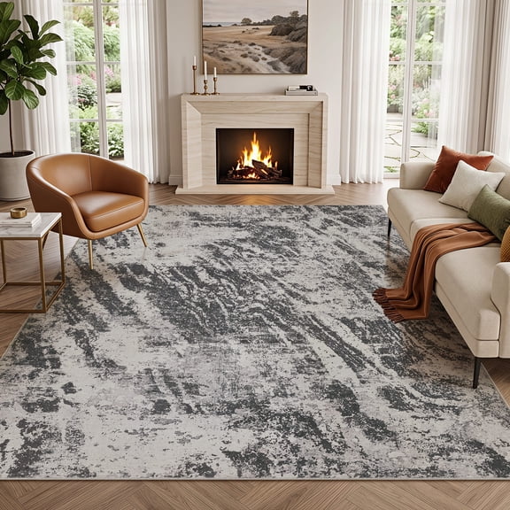 MICGEEK 8x10 Washable Area Rugs for Living Room, Modern Abstract Printed Rug, Vacuum-Friendly, Non Slip Indoor Rug for Bedroom Dining Room Home Decor Carpet, Gray/Green