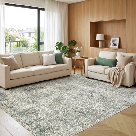 MICGEEK 8x10 Washable Area Rugs for Living Room, Modern Abstract Printed Rug, Vacuum-Friendly, Non Slip Indoor Rug for Bedroom Dining Room Home Decor Carpet,Green