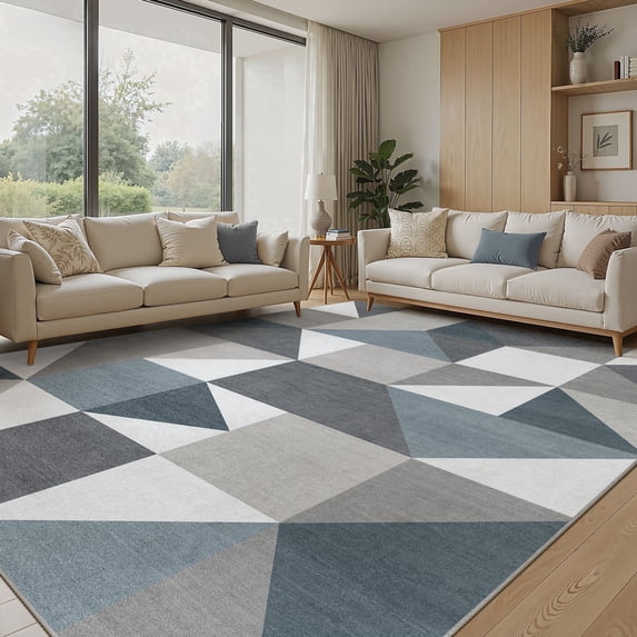 MICGEEK 8x10 Washable Area Rugs for Living Room, Modern Geometric Printed Rug, Vacuum-Friendly, Non Slip Indoor Rug for Bedroom Dining Room Home Decor Carpet, Blue&Gray
