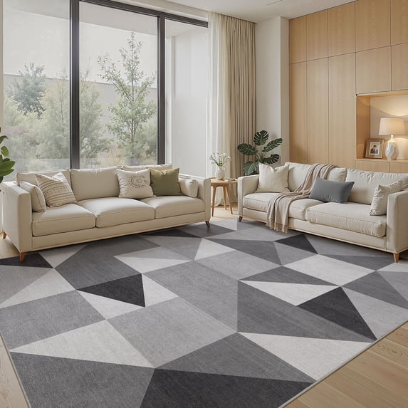 MICGEEK 8x10 Washable Area Rugs for Living Room, Modern Geometric Printed Rug, Vacuum-Friendly, Non Slip Indoor Rug for Bedroom Dining Room Home Decor Carpet, Gray