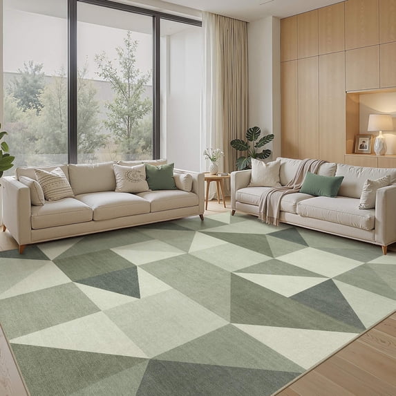 MICGEEK 8x10 Washable Area Rugs for Living Room, Modern Geometric Printed Rug, Vacuum-Friendly, Non Slip Indoor Rug for Bedroom Dining Room Home Decor Carpet, Green