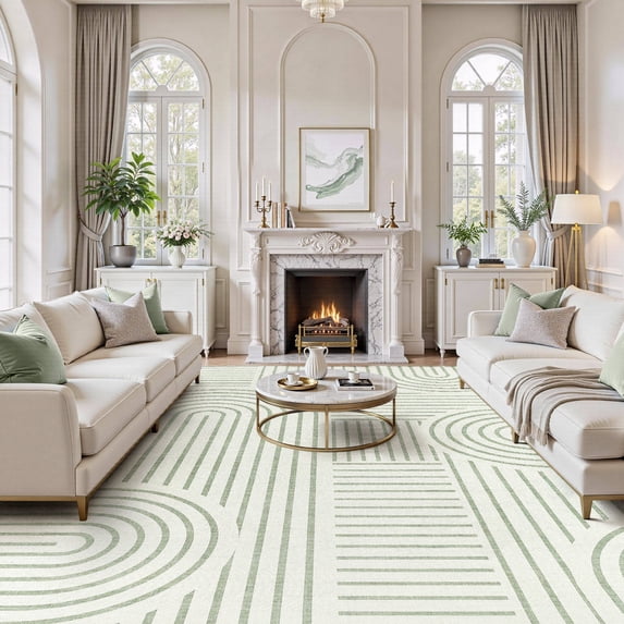 MICGEEK 9'x12' Washable Area Rug, Low-Profile Large Area Rug with Non-Slip Backing & Durable Edge Binding, Vintage Large Rugs for Living Room, Bedroom & Dinning Room,Sage Green