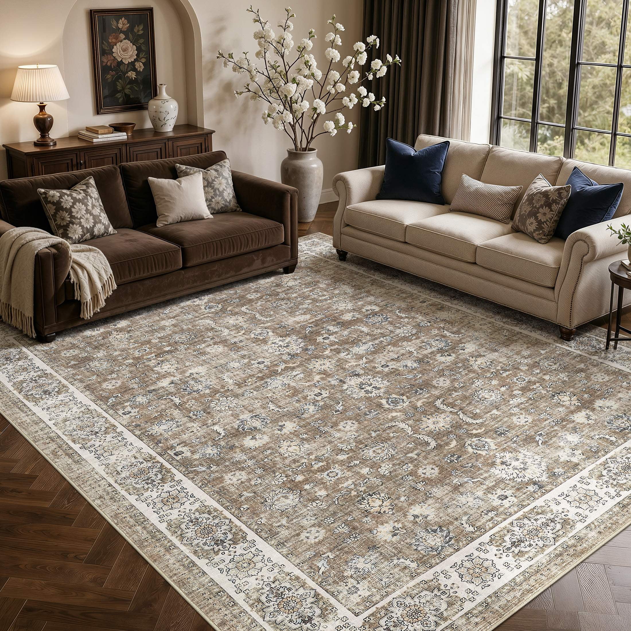 Home Dynamix Tribeca Jasmine Contemporary Geometric Area Rug,Brown