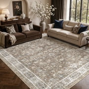 MICGEEK 9x12 Large Area Rugs, Washable Vintage Distressed Rug for Living Room Bedroom Home Office, Stain Resistant Floral Print Traditional Distressed Accent Ca