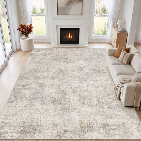 MICGEEK 9x12 Washable Area Rugs for Living Room, Modern Abstract Printed Rug, Vacuum-Friendly, Non Slip Indoor Rug for Bedroom Dining Room Home Decor Carpet,Beige