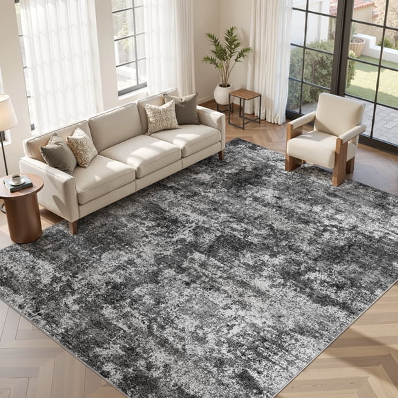 MICGEEK 9x12 Washable Area Rugs for Living Room, Modern Abstract Printed Rug, Vacuum-Friendly, Non Slip Indoor Rug for Bedroom Dining Room Home Decor Carpet, Dark Gray