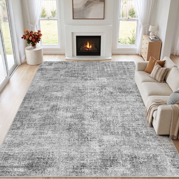MICGEEK 9x12 Washable Area Rugs for Living Room, Modern Abstract Printed Rug, Vacuum-Friendly, Non Slip Indoor Rug for Bedroom Dining Room Home Decor Carpet,Gray
