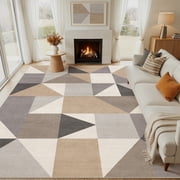MICGEEK 9x12 Washable Area Rugs for Living Room, Modern Geometric Printed Rug, Vacuum-Friendly, Non Slip Indoor Rug for Bedroom Dining Room Home Decor Carpet, Brown&amp;Gray