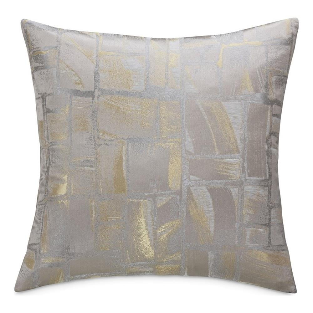 Platinum and Gold Geometric Jacquard Square Throw Pillow