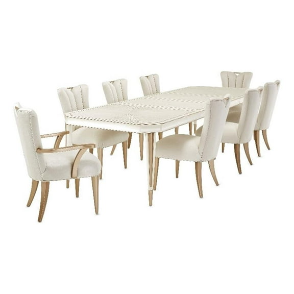 MICHAEL AMINI La Rachelle 9-Piece Engineered Wood Dining Set in Champagne/White