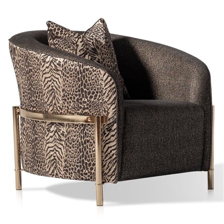 MICHAEL AMINI Lisbon Upholstered Chenille & Metal Accent Chair in Onyx and Gold