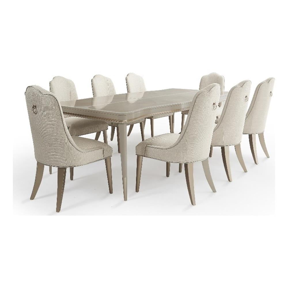 Blush Maple 9-Piece Dining Set with Pearl Upholstered Chairs