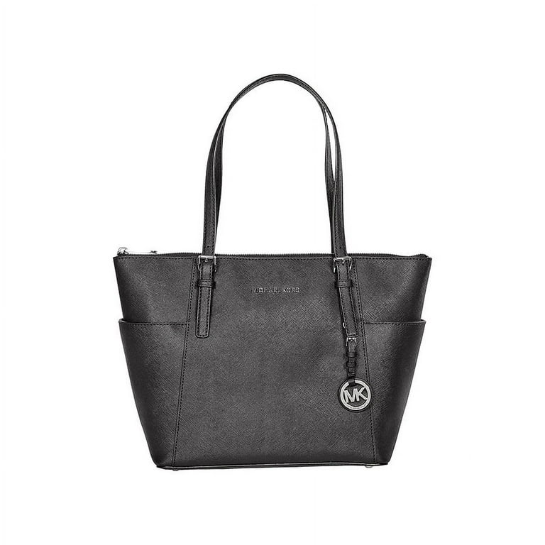 Michael Michael Kors Women's Jet Set Large Top-Zip Leather Tote - Black/Silver