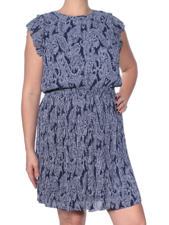 $165 Womens New 1841 Navy Printed Pleated Blouson Dress 14 B+B