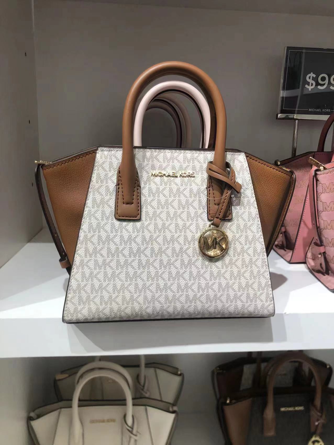 Michael Kors Avril Small Logo Top-Zip Satchel in Brown Michael Kors Avril Small Logo Top-Zip Satchel in Brown