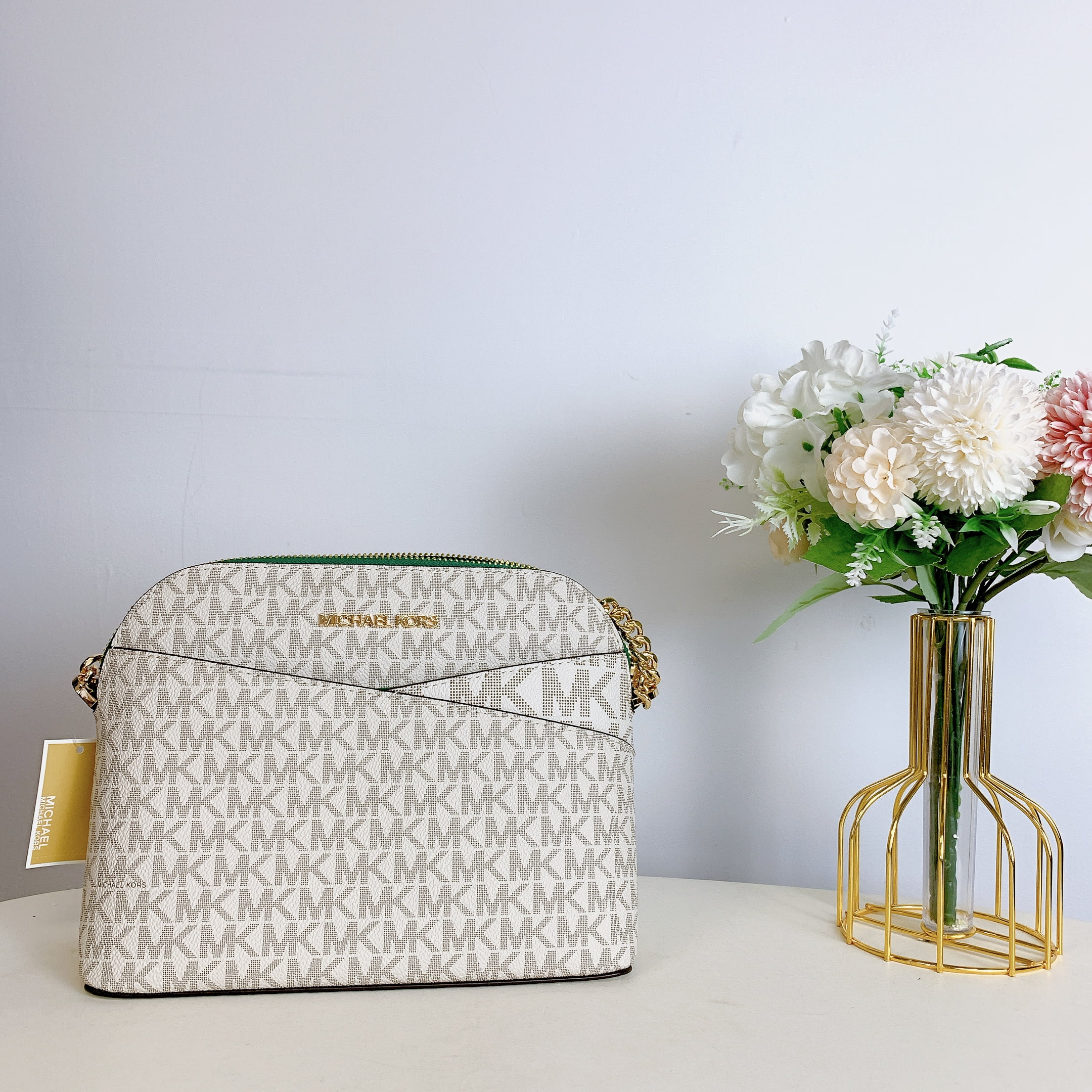 Michael michael kors large logo stripe dome crossbody bag hotsell