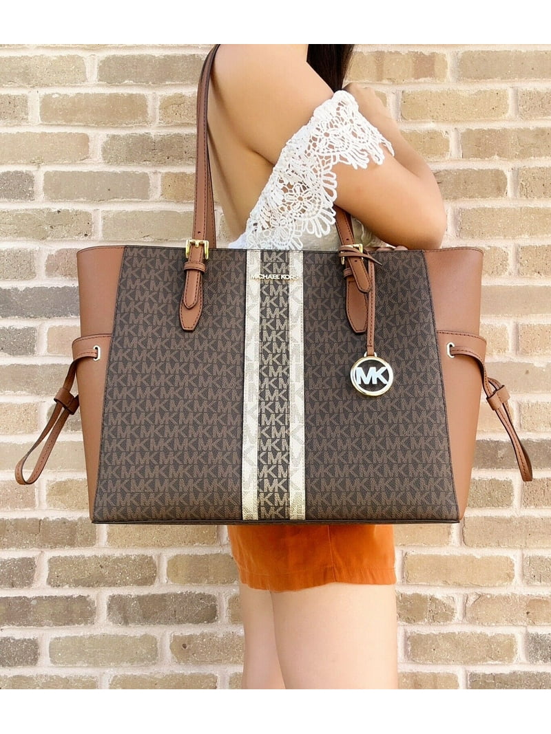 MICHAEL KORS Gilly Large Color-Block Logo and Leather Tote