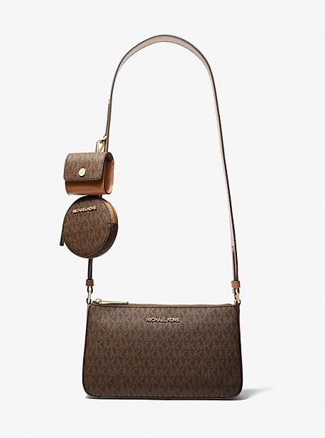 Jet Set Travel Shoulder Bag In Brown Leather With Airplane Print In Marrone