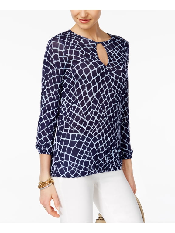 Petite Printed Keyhole Peasant Top Cloud True Navy PS