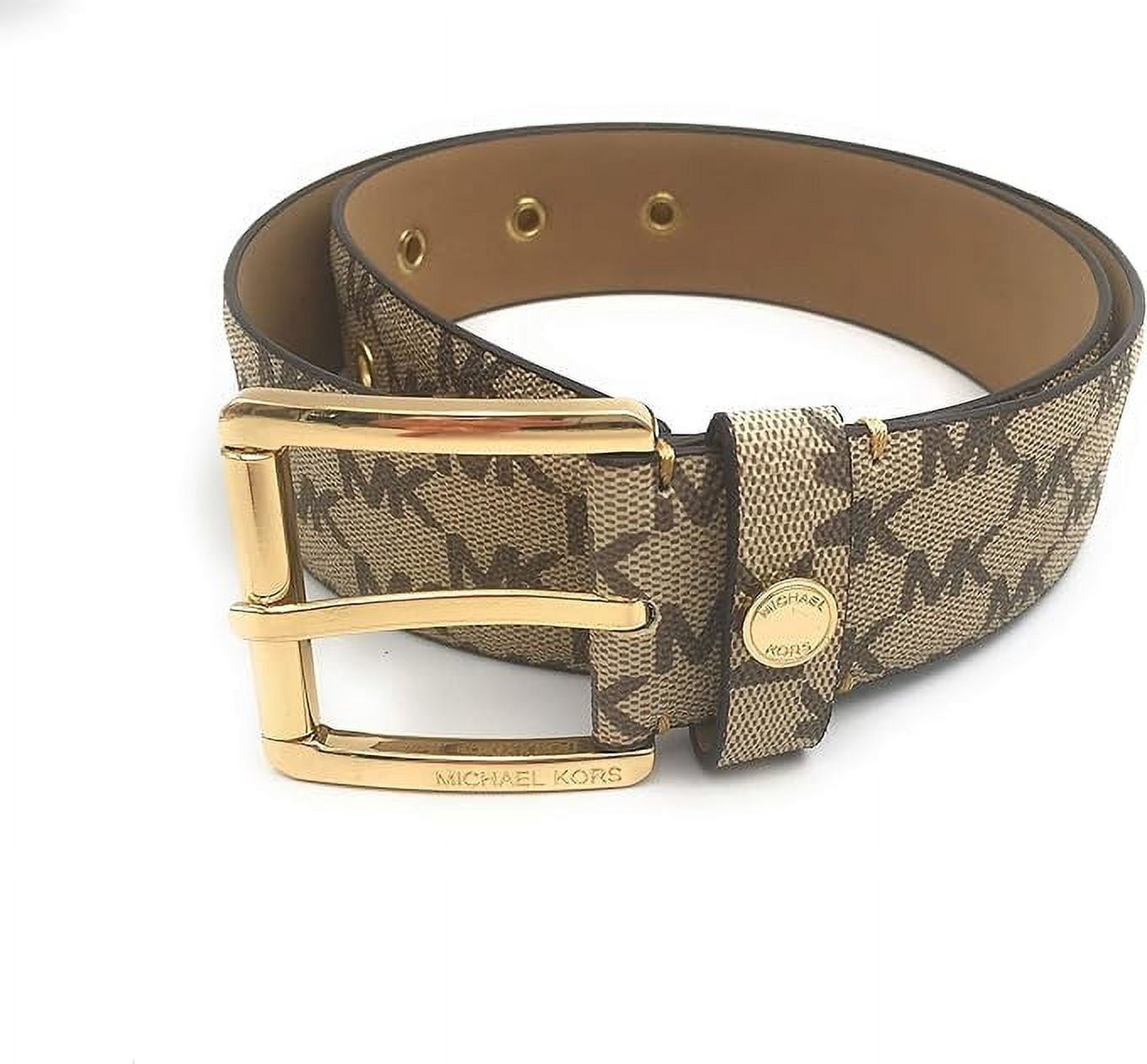 Michael kors ladies mk hardware logo belt Michael Kors 38mm Leather Reversible MK Logo Plaque Buckle  main image 3