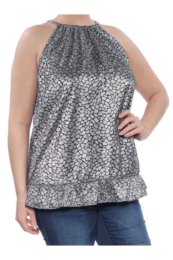 $88 Womens New 1060 Silver Printed Metallic Chain Halter Top L B+B