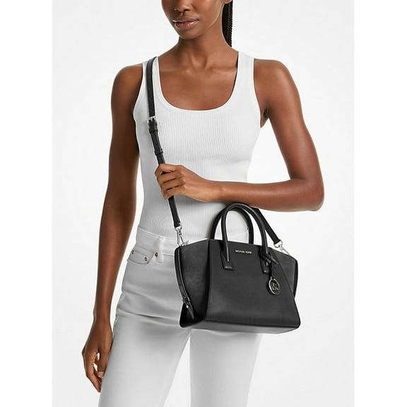 MICHAEL KORS Avril Small Leather and Suede Satchel-Black