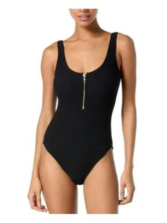 Gold Zip One Piece Swimsuit Size 6 Black Scuba Minimalist Classic