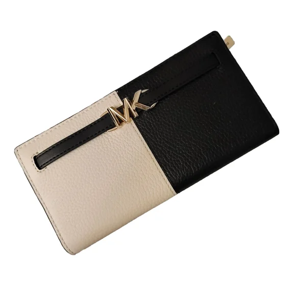 MICHAEL KORS JET SET REED LARGE FLAP BIFOLD SNAP WALLET BLACK AND WHITE