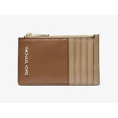 MICHAEL KORS JET SET TRAVEL TOP ZIP CARD CASE LEATHER WALLET BROWN LUGGAGE MULTI