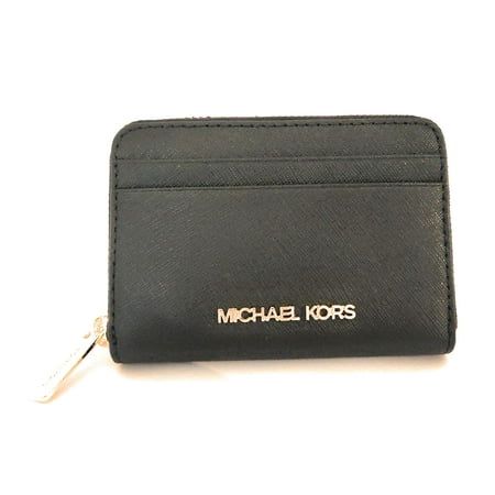 Michael Kors Jet Set Travel Medium Zip Around Card Case Credit Card Wallet (Black/Gold Tone)