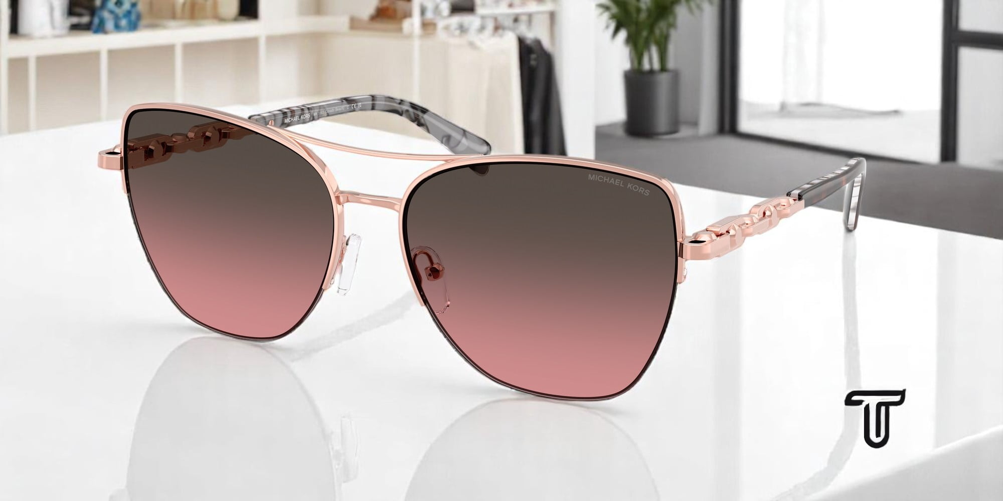 Michael Kors Rose Gold Aviator Sunglasses with Brown Gradient Lenses Michael Kors Catalonia 1144B Sunglasses main image 4