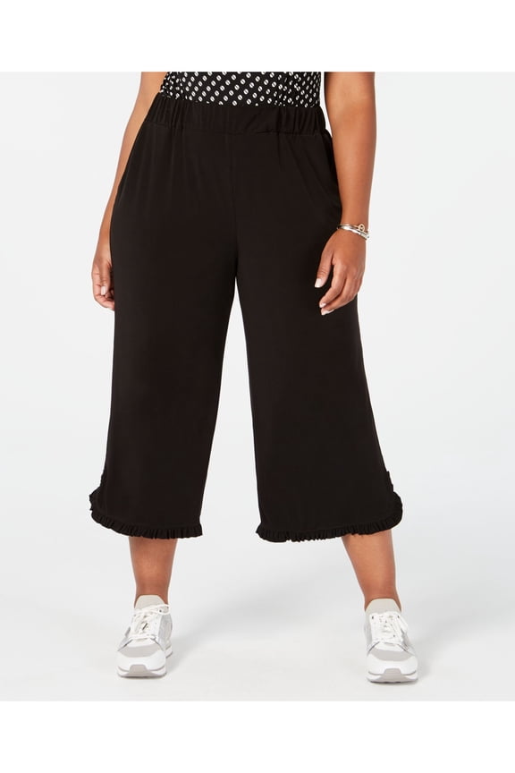 Womens Black Ruffled Pull-on Cropped Pants Petites PS