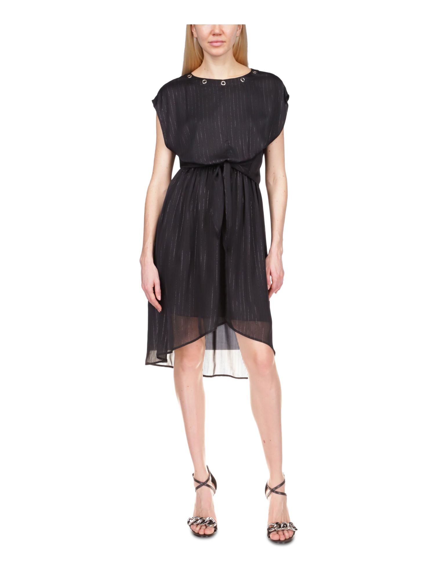 MICHAEL KORS Womens Black Tie Sheer Keyhole Closure Grommets Hi-lo Cap  Sleeve Round Neck Below The Knee Fit + Flare Dress M - Walmart Business  Supplies