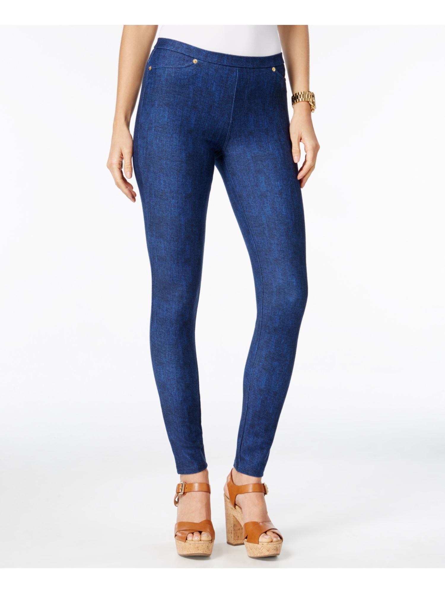 MICHAEL KORS Womens Blue Printed Skinny Leggings Size: S 