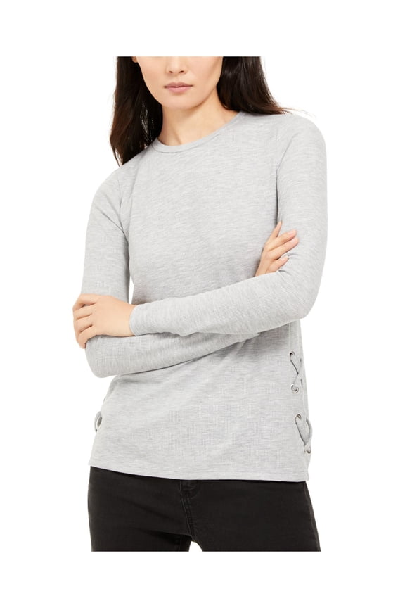 Womens Gray Heather Long Sleeve Crew Neck Top Size: XS