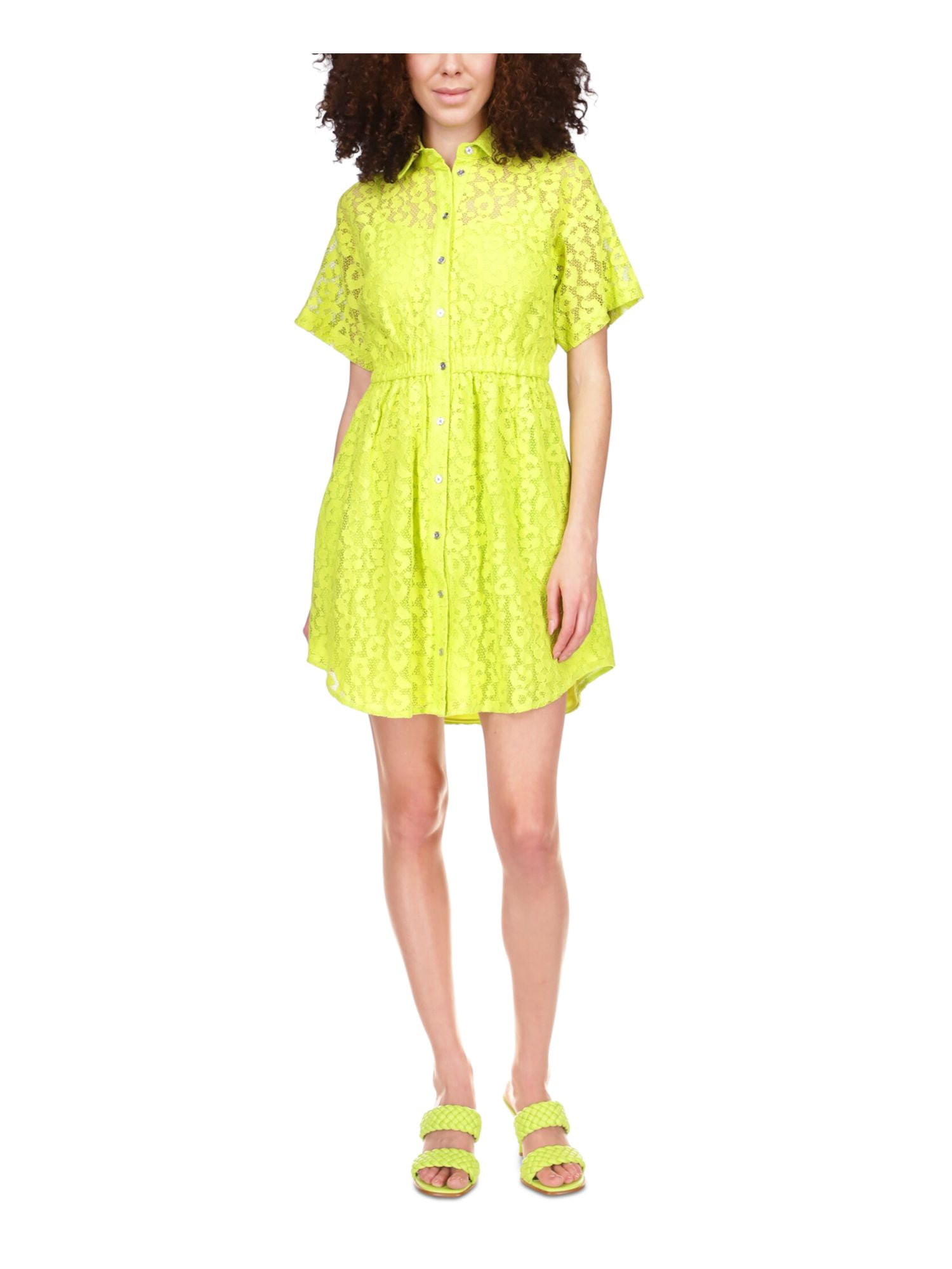 MICHAEL KORS Womens Green Lace Elastic Waist Curved Hem Lined Short Sleeve Point Collar Short Party Shirt Dress S - Walmart.com MICHAEL KORS Womens Green Lace Elastic Waist Curved Hem Lined Short Sleeve Point Collar Short Party Shirt Dress S - Walmart.com