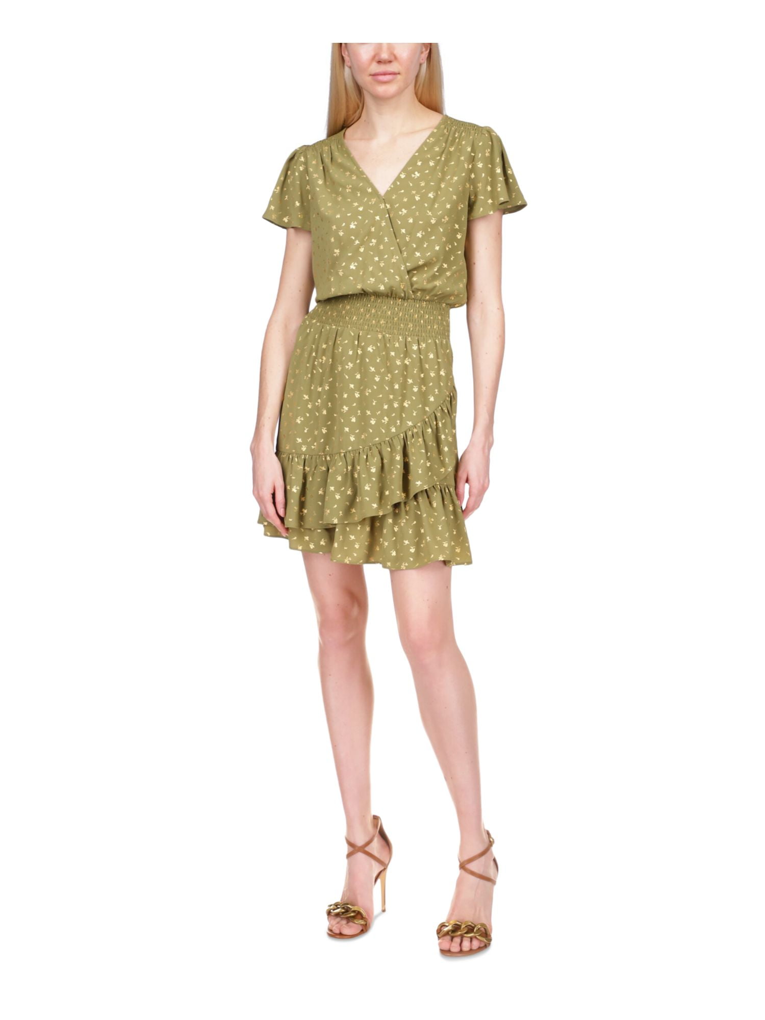 michael kors green wrap dress Michael Kors Women's Surplice V-Neck Short Flutter Dress Medium, Blue main image 0