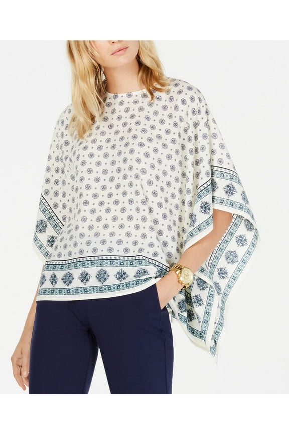 Womens Ivory Printed Dolman Sleeve Crew Neck Blouse Size: SM