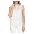 thumbnail image 1 of MICHAEL KORS Womens Ivory Ruffled Sheer Dewdrop Lined Hook And Eye Polka Dot Short Sleeve Split Top L, 1 of 3