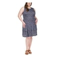thumbnail image 1 of MICHAEL KORS Womens Navy Printed Sleeveless Scoop Neck Knee Length Shift Dress Plus 0X, 1 of 4